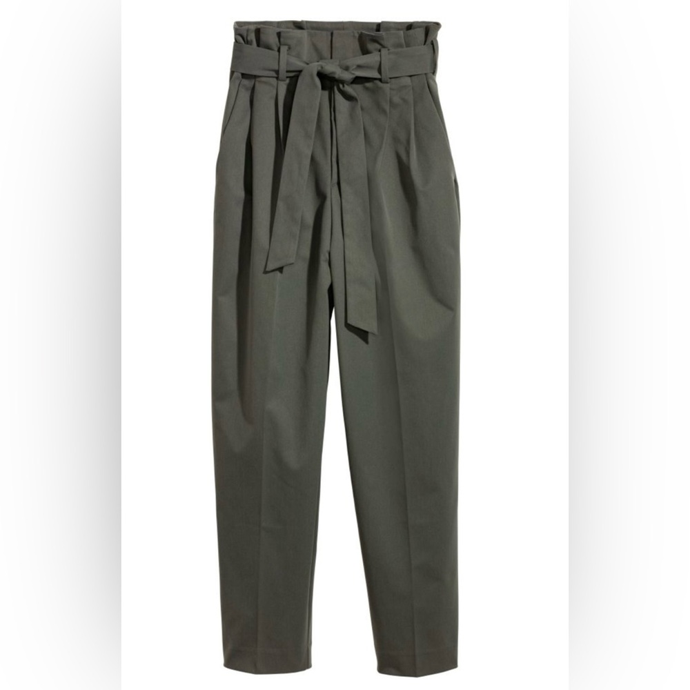 H&M Women’s Paper Bag Trousers, Size US 6, Khaki Green